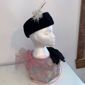 1960s velour hat and lace gloves